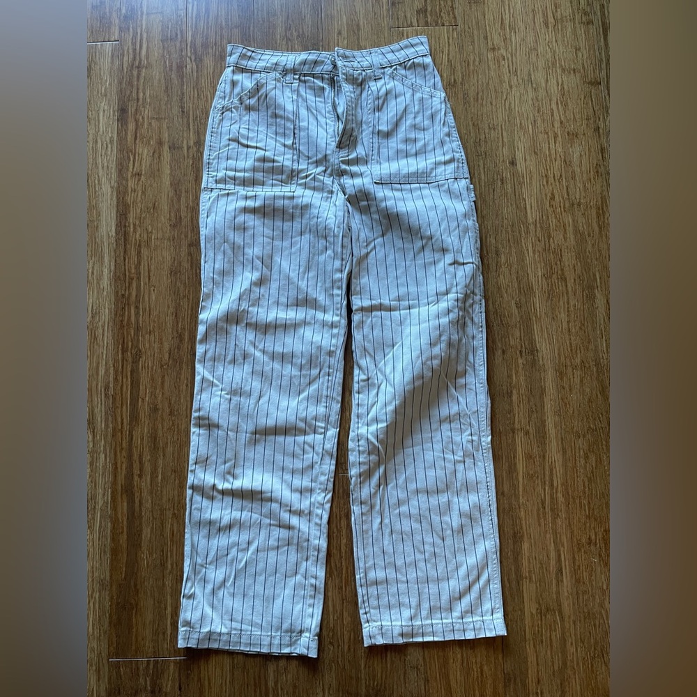 Striped Cargo Jeans in Cream